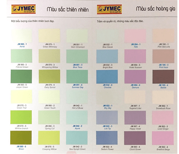 Bảng màu sơn ngoại thất JYMEC