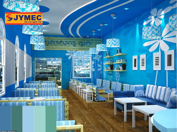 Cửa hàng sơn xanh dương kết hợp tone trắng tinh tế