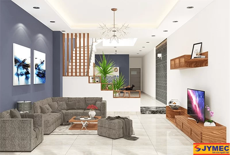 Phối màu sơn phòng khách nhà ống