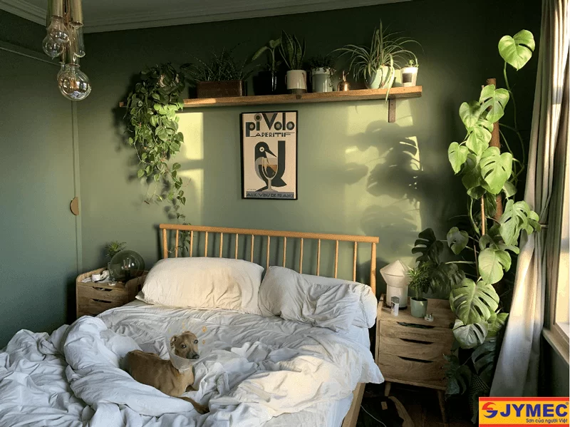 Phòng ngủ màu xanh lá cây tươi mát