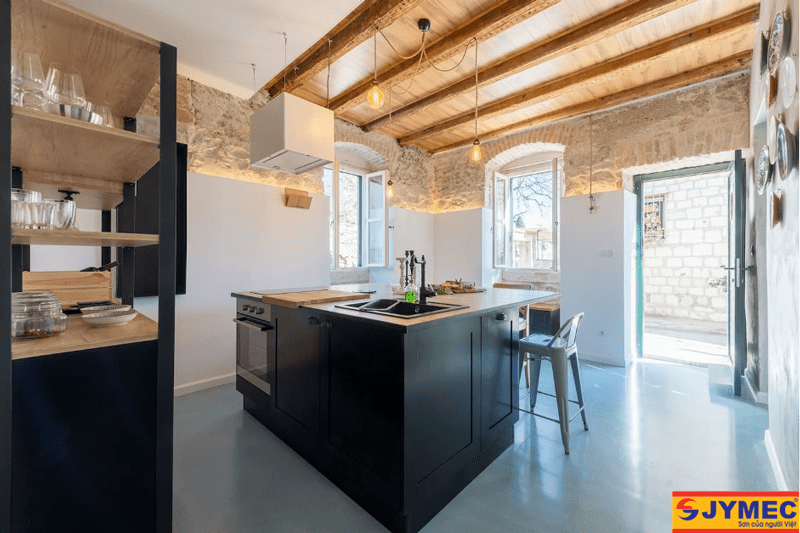 Bếp sơn epoxy màu xanh