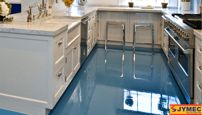 Bếp sơn epoxy màu xanh hình 2