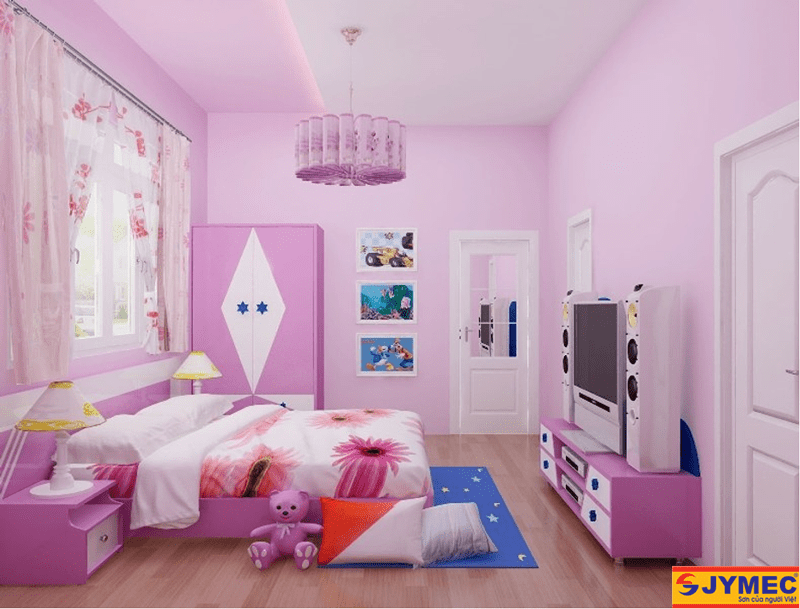 Phòng ngủ sơn màu tím hồm lãng mạn