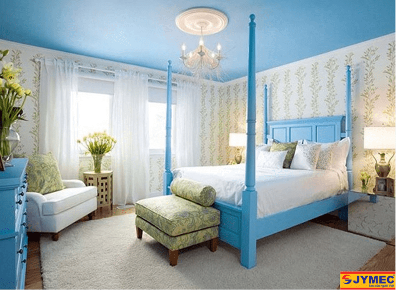 Phòng ngủ người mệnh mộc rất hợp với màu xanh da trời