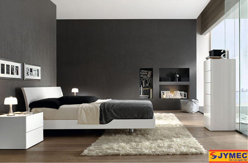 Sơn màu đen kết hợp với đồ nội thất màu trắng
