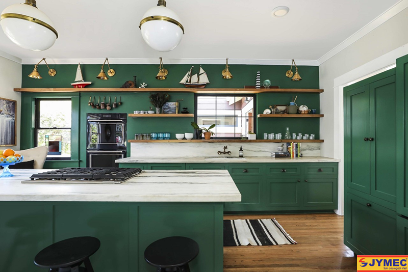 thiết kế phòng bếp màu xanh hình 4