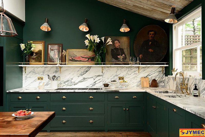 thiết kế phòng bếp màu xanh hình 5