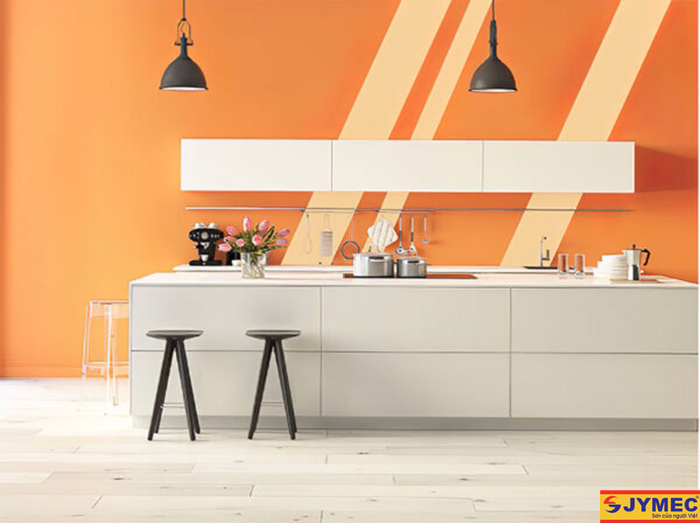 thiết kế phòng bếp màu cam