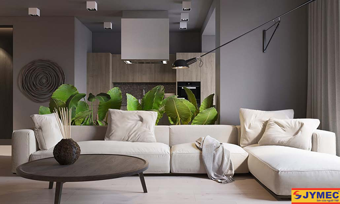 trang trí nội thất phòng khách màu xám hình 3