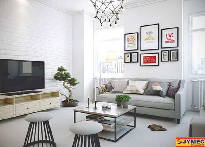 trang trí nội thất phòng khách màu xám