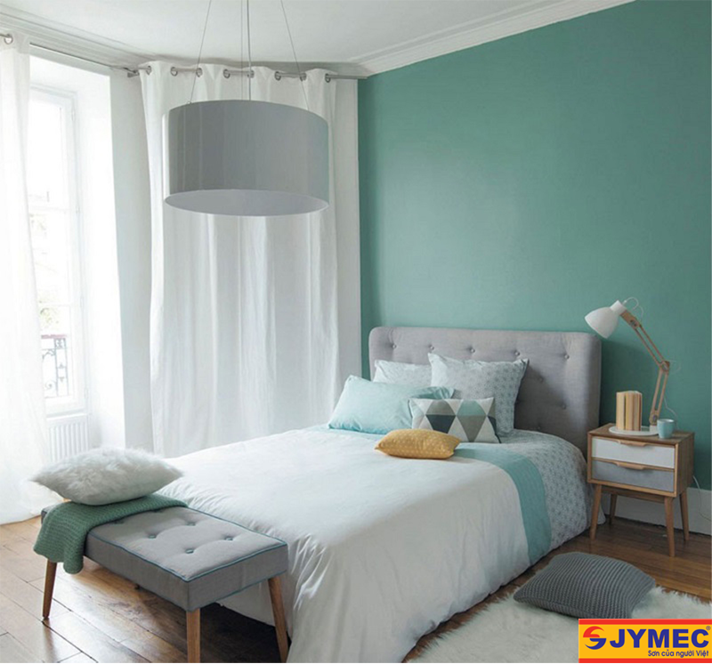 màu xanh ngọc ấn tượng cho phòng ngủ nhỏ