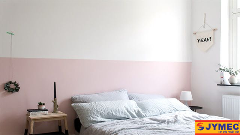 phòng ngủ màu hồng và trắng kết hợp