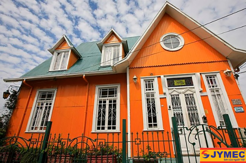 sơn nhà đẹp màu cam hình 2