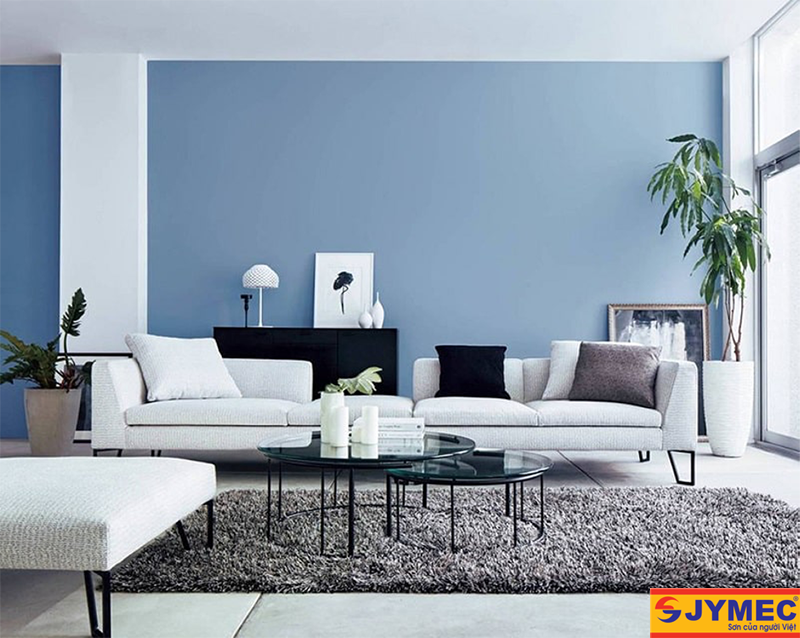 Phòng khách sơn màu xanh dương đậm