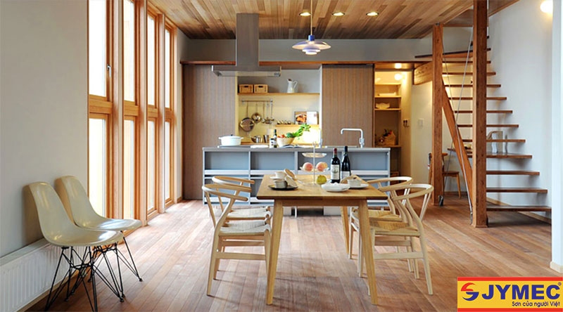 Phòng bếp phong cách Nhật Bản với không gian mở