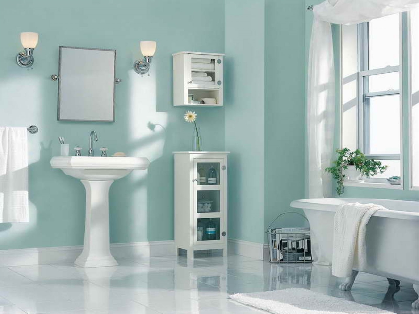 phòng tắm màu xanh bạc hà