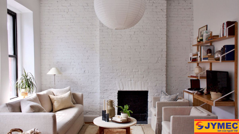 phòng khách màu trắng sứ