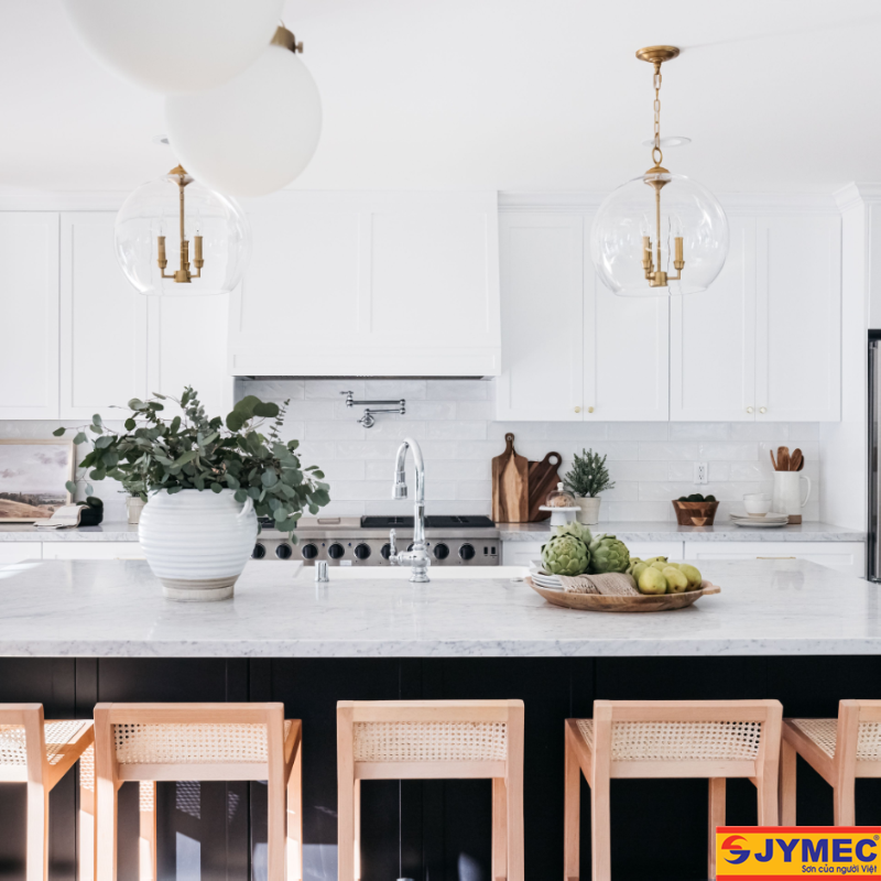 phòng bếp tone trắng sứ hình 3