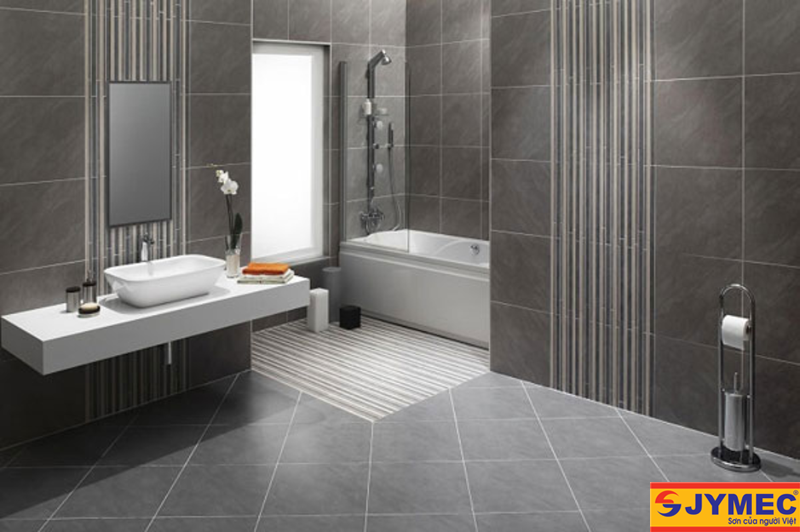 Phòng vệ sinh màu trắng xám