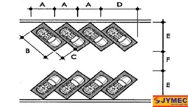 kẻ bãi đỗ xe thiết kế chéo góc 45 độ