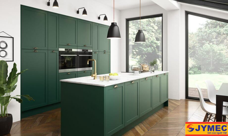 Phòng bếp màu xanh rêu