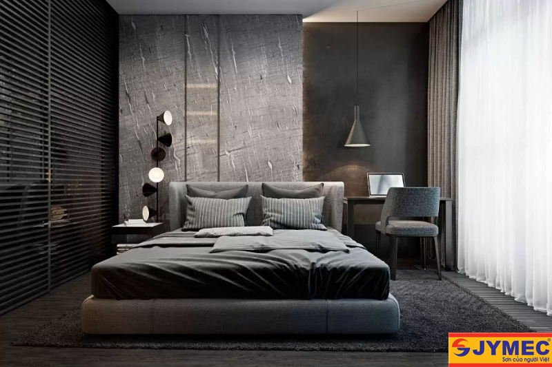 phòng ngủ tone đen kết hợp màu xám