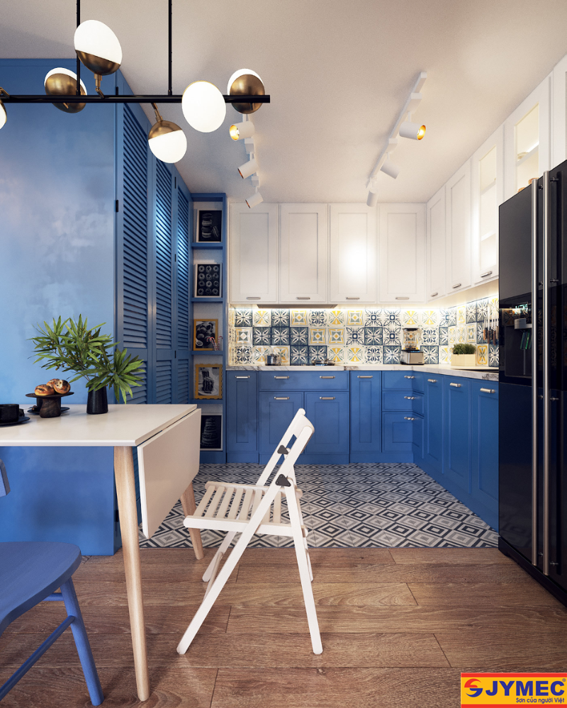 Tủ bếp đẹp màu xanh dương