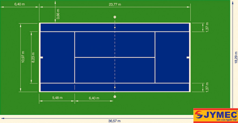 Kích thước tiêu chuẩn sân tennis