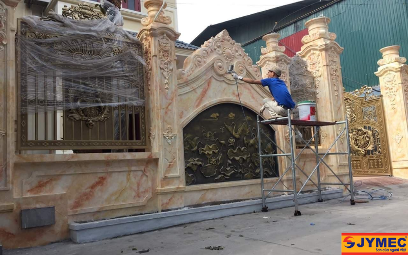 Cột trụ biệt thự sơn giả đá thạch anh cực đẹp