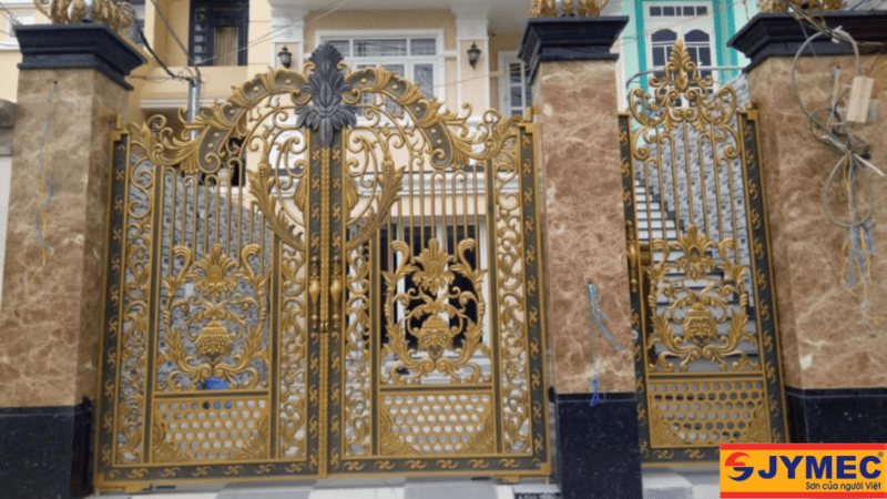 Cột trụ cổng giả đá hoa cương kết hợp màu nâu và đen