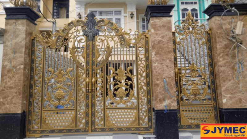 Cột trụ cổng giả đá hoa cương kết hợp màu nâu và đen