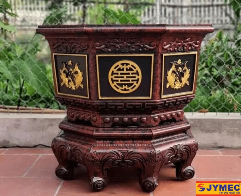 Chậu cảnh lục giác sơn đá màu đồng