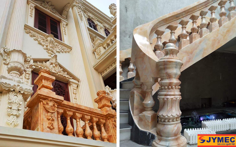 Toàn bộ biệt thự sơn giả đá tạo nên sự đồng nhất, liền mạch