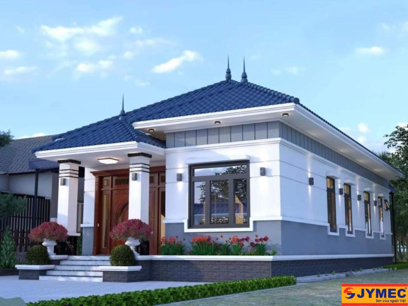 Nhà mái nhật sử dụng 2 màu sơn ghi và trắng Nhà mái nhật sử dụng 2 màu sơn ghi và trắng