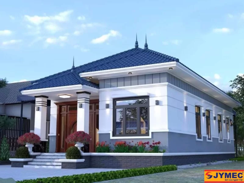 Nhà mái nhật sử dụng 2 màu sơn ghi và trắng