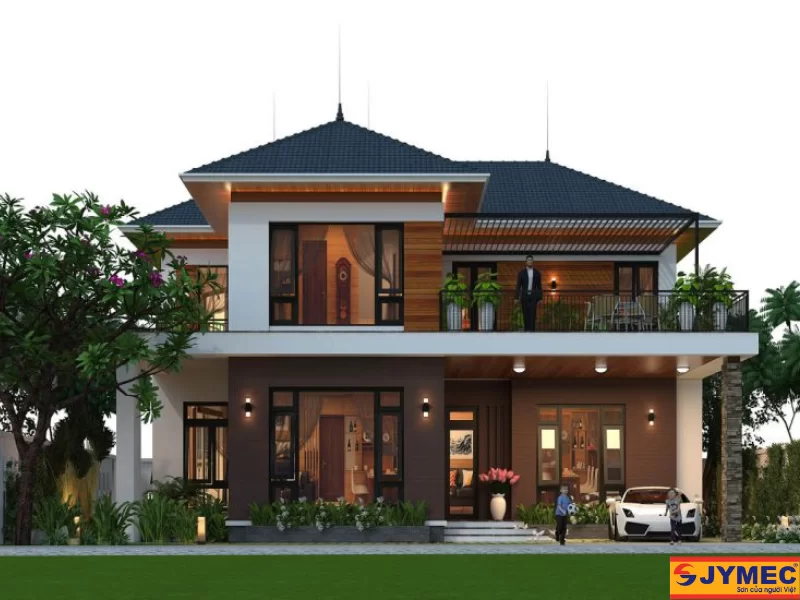 Màu sơn nhà mái Nhật 2 tầng kiểu gỗ