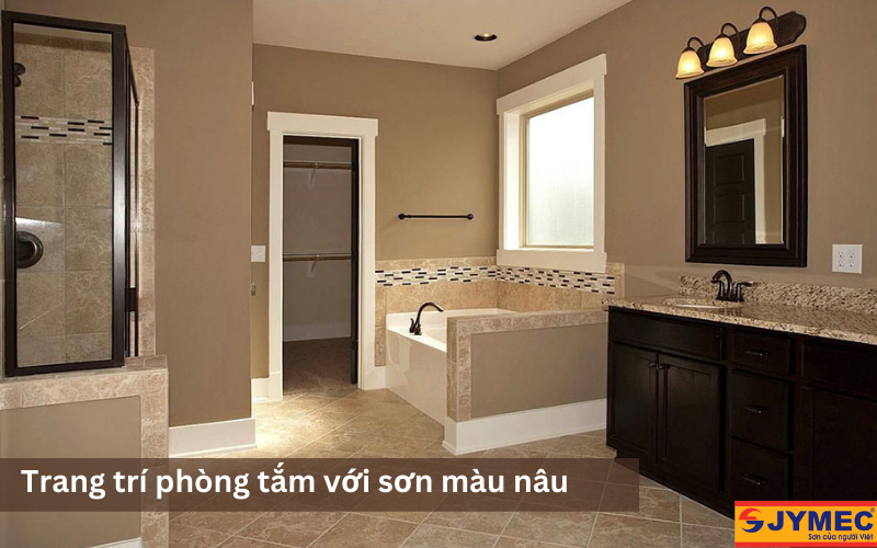 Sơn màu nâu trang trí phòng tắm