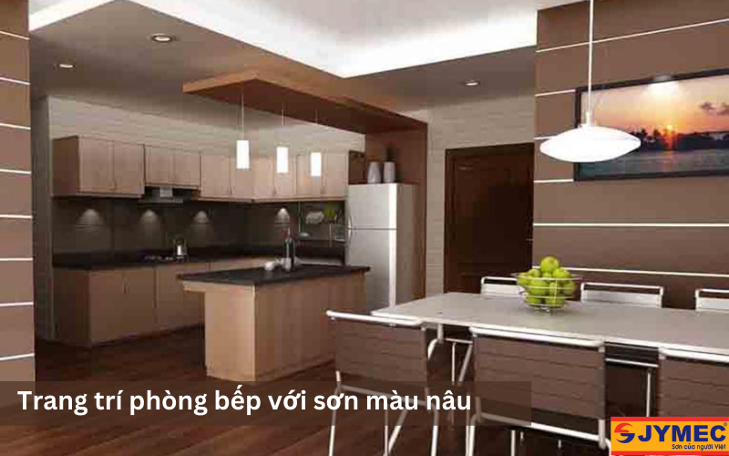 Sơn màu nâu trang trí phòng bếp