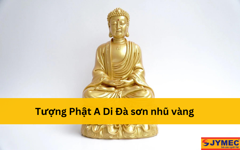 Tượng Phật A Di Đà sử dụng sơn nhũ vàng để trang trí