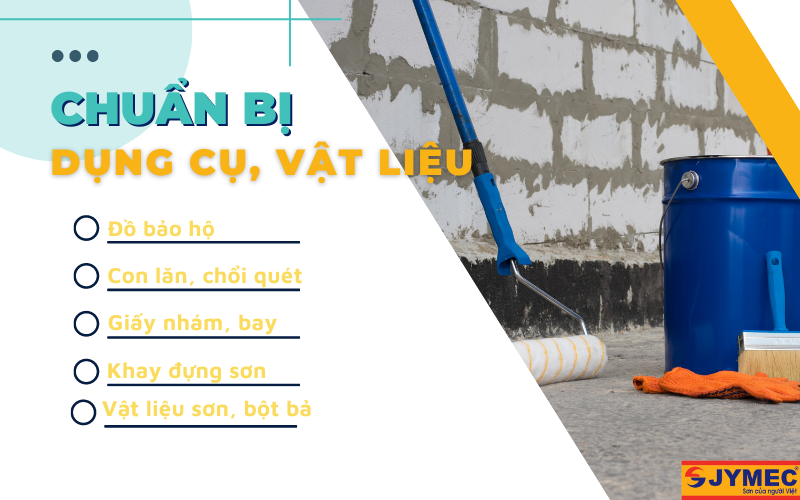 Chuẩn bị dụng cụ, vật liệu sơn chống thấm WC