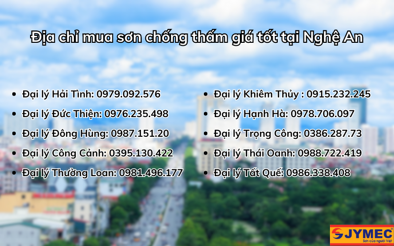 Danh sách địa chỉ mua sơn chống thấm JYMEC tại Nghệ An