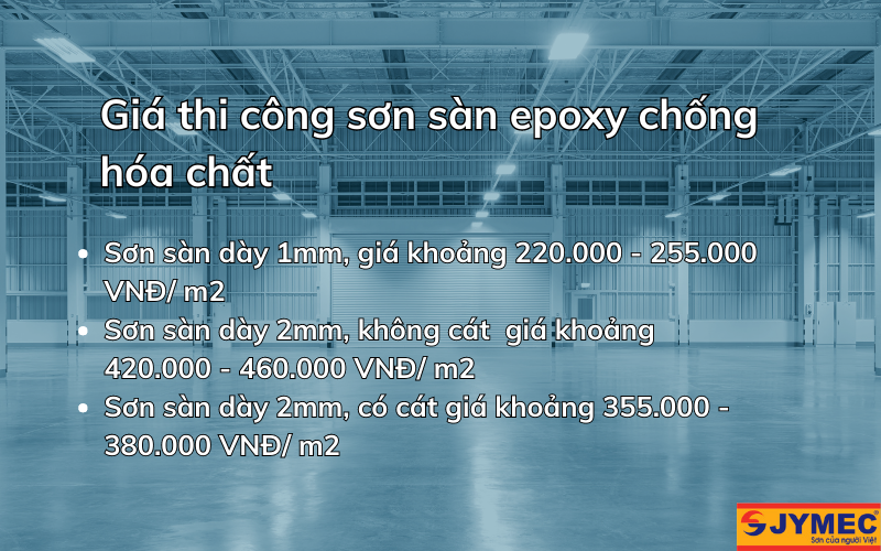 Bảng báo giá thi công sơn chống hóa chất nhà xưởng