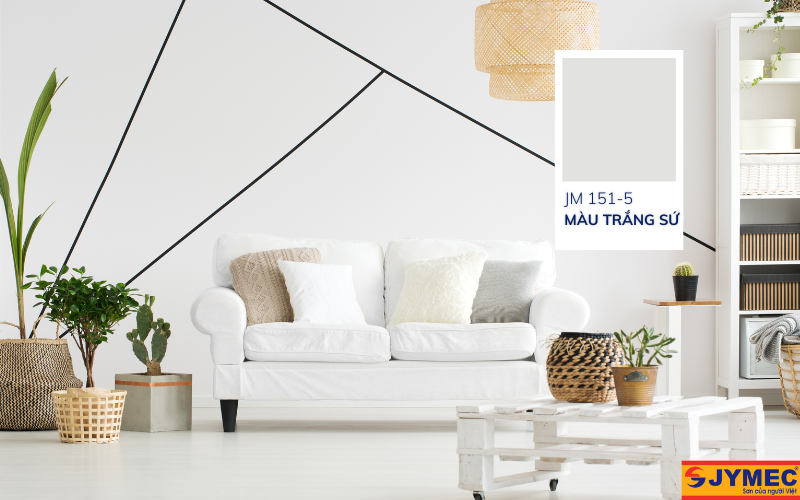 Phòng khách màu trắng sứ tinh tế, sang trọng