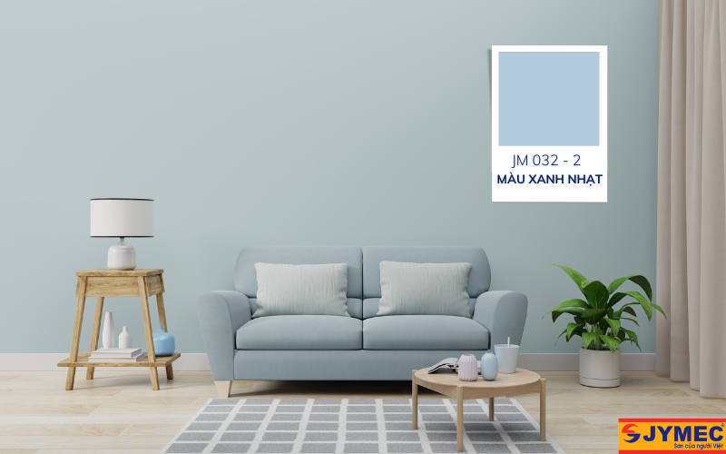 Phòng khách sơn màu xanh nhạt má mẻ, nhẹ nhàng