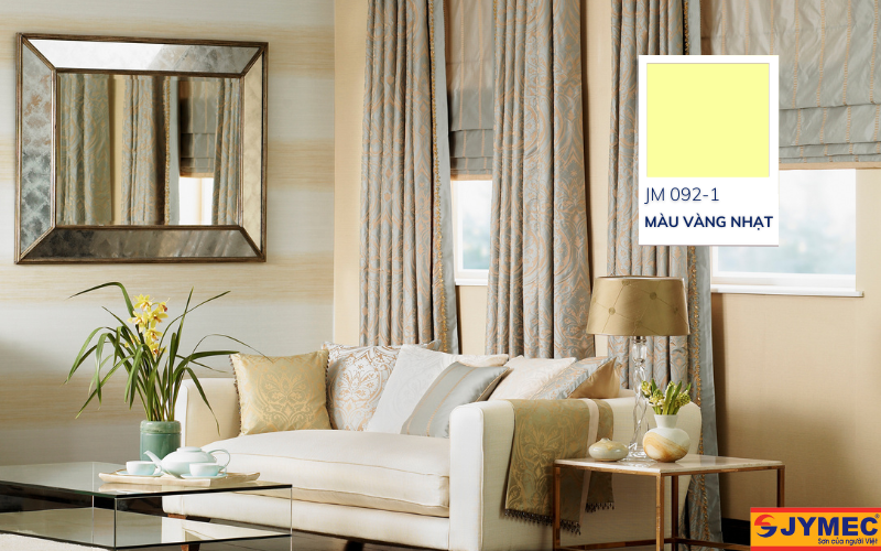 Phòng khách sơn màu vàng nhạt sang trọng, tươi tắn