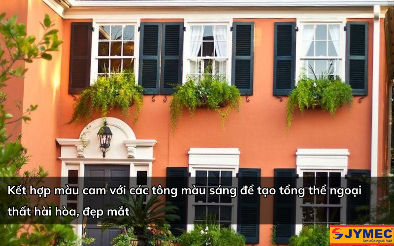 Ngoại thất sơn màu cam kết hợp trắng và đen