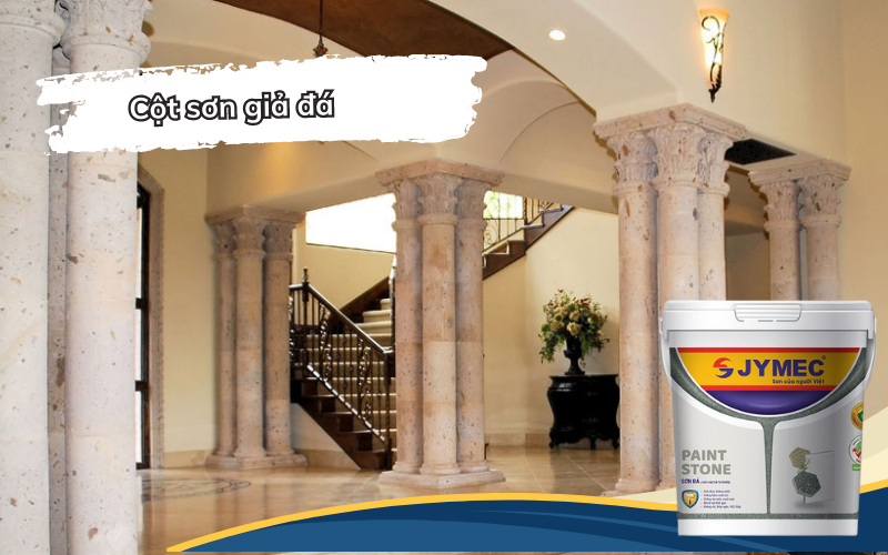 Cột phòng khách sơn đá ấn tượng