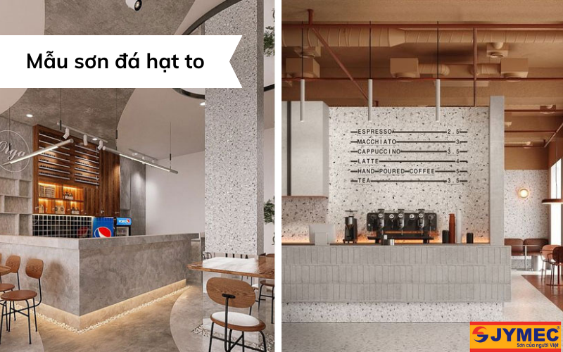 Mẫu sơn đá hạt to trang trí quán cà phê bắt mắt