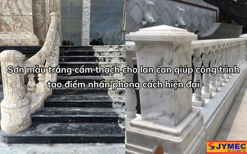 Chọn sơn đá màu trắng cho lan can để tạo điểm nhấn