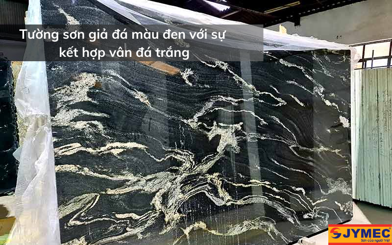 Ứng dụng sơn đá cẩm thạch màu đen cho tường nhà